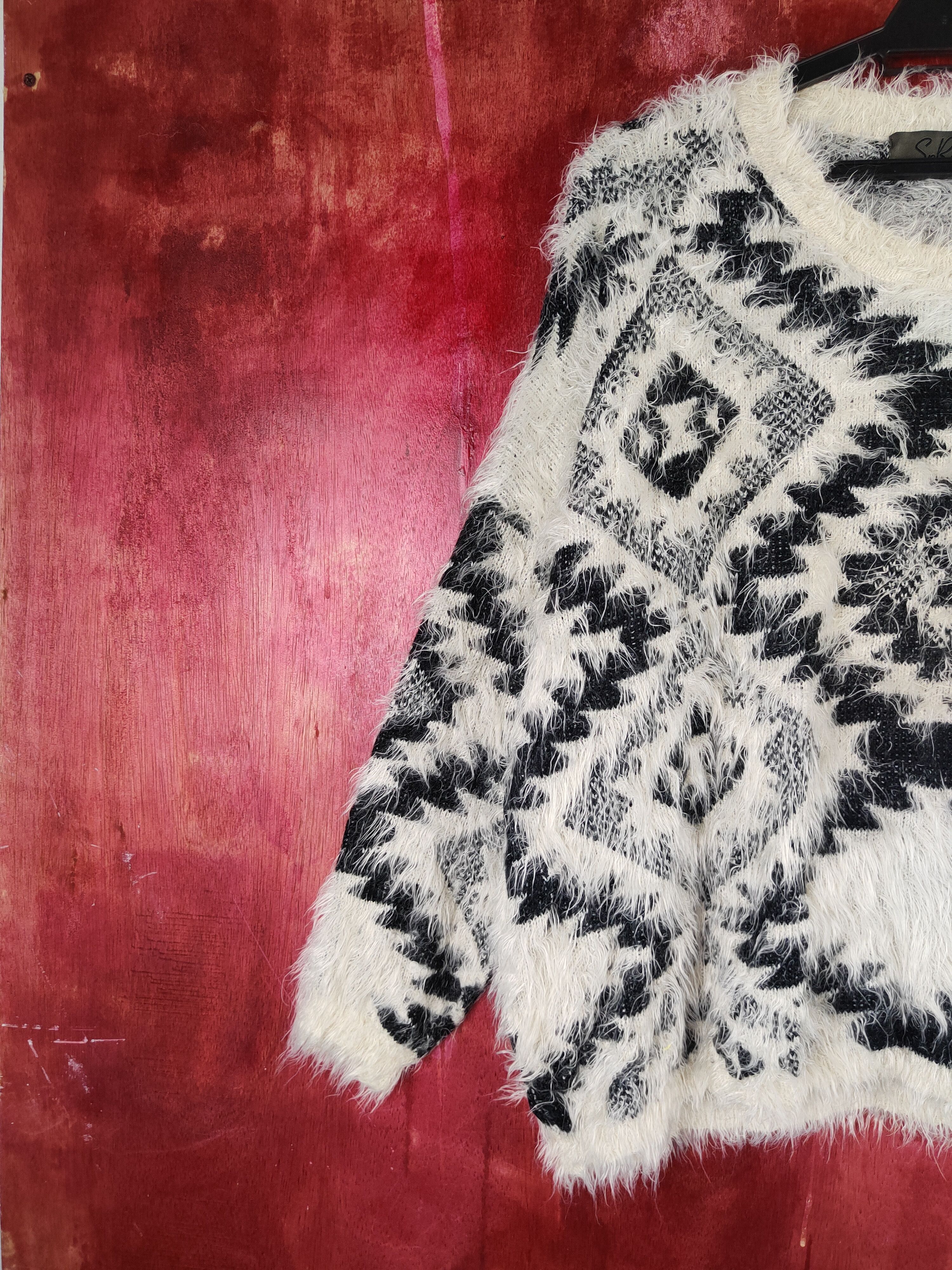 Japanese Brand × Vintage Art Design 💥 Spray Black Cream Fur Mohair Knitwear Size XL / US 12-14 / IT 48-50 - 3 Thumbnail