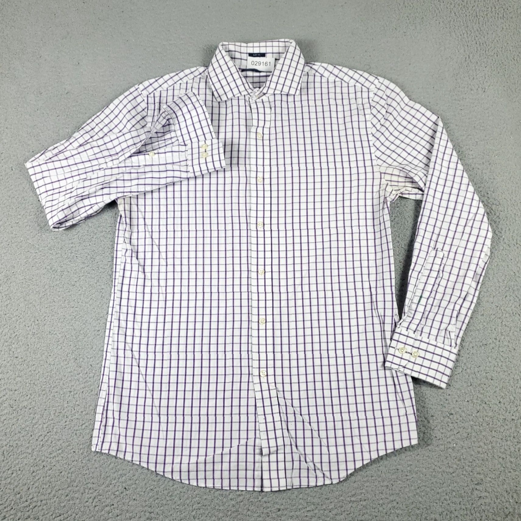 Tommy Hilfiger VINTAGE Tommy Hilfiger Shirt Mens 15 Purple White Check Dress Button Up Long Sleeve Adult Regular 15 Purple American Classic Preppy Wedding Men Size 40R - 2 Thumbnail