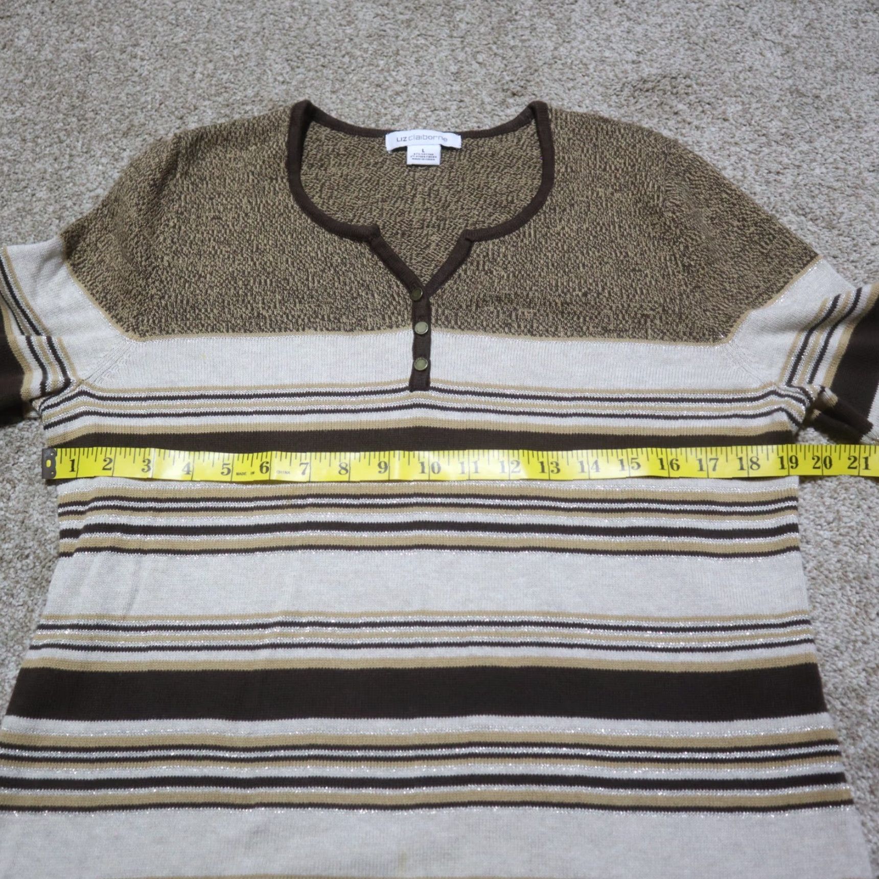 Liz Claiborne Liz Claiborne Shirt Women's Large Brown Striped Lightweight Knit Sweater Silk Cotton Size L / US 10 / IT 46 - 4 Thumbnail