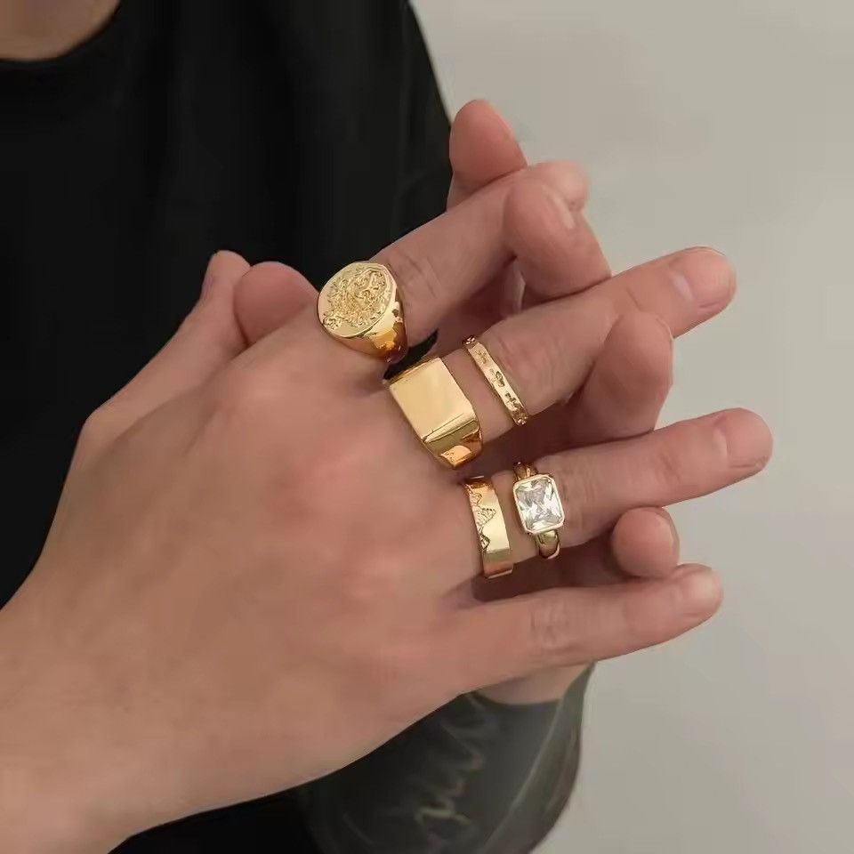 Jewelry 5Pcs/Set Punk Vintage Square Rhinestone Rings Size ONE SIZE - 3 Thumbnail