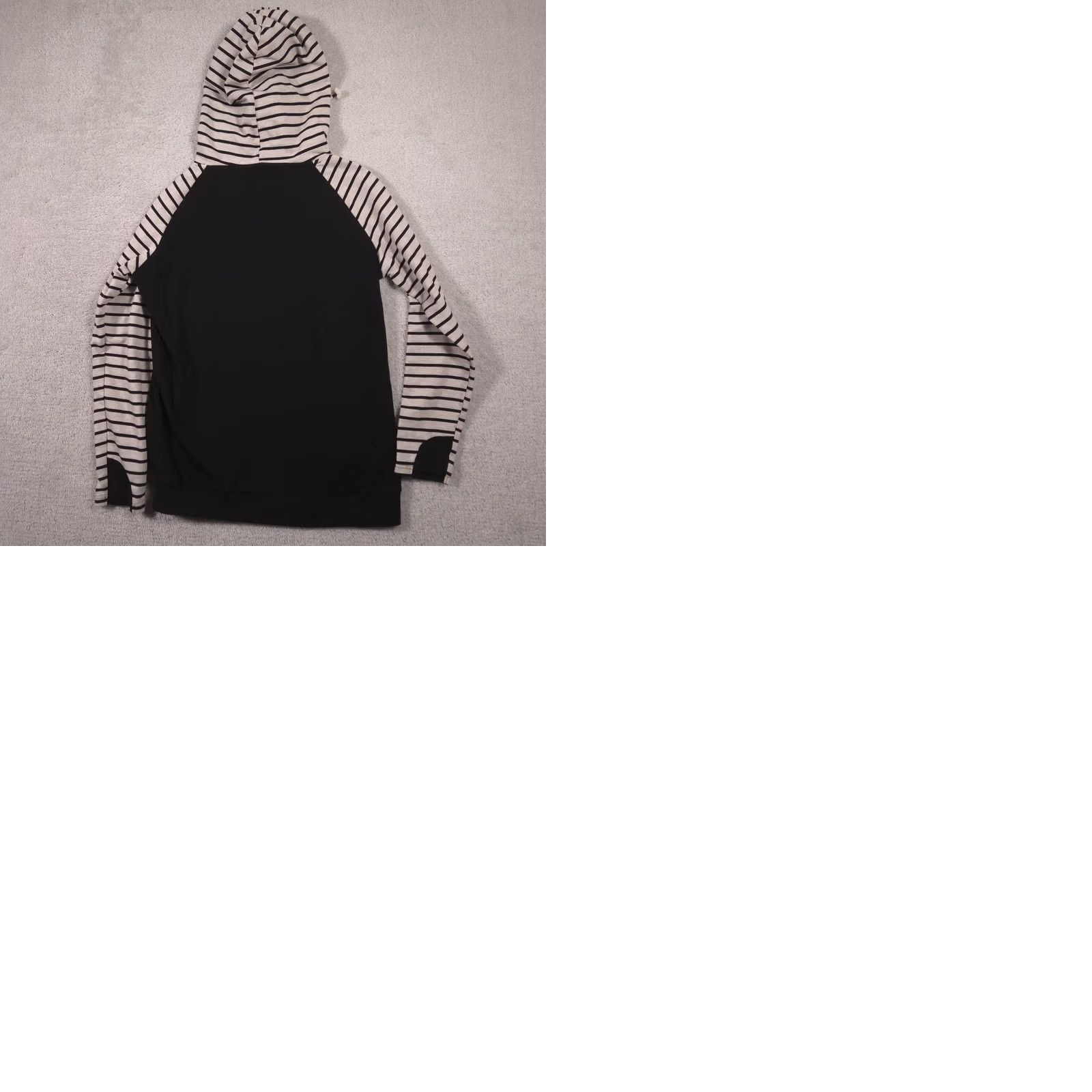 Vintage Ampersand Hoodie Womens Medium Black Striped Hooded Pullover Zip Pocket Knit Size M / US 6-8 / IT 42-44 - 9 Thumbnail