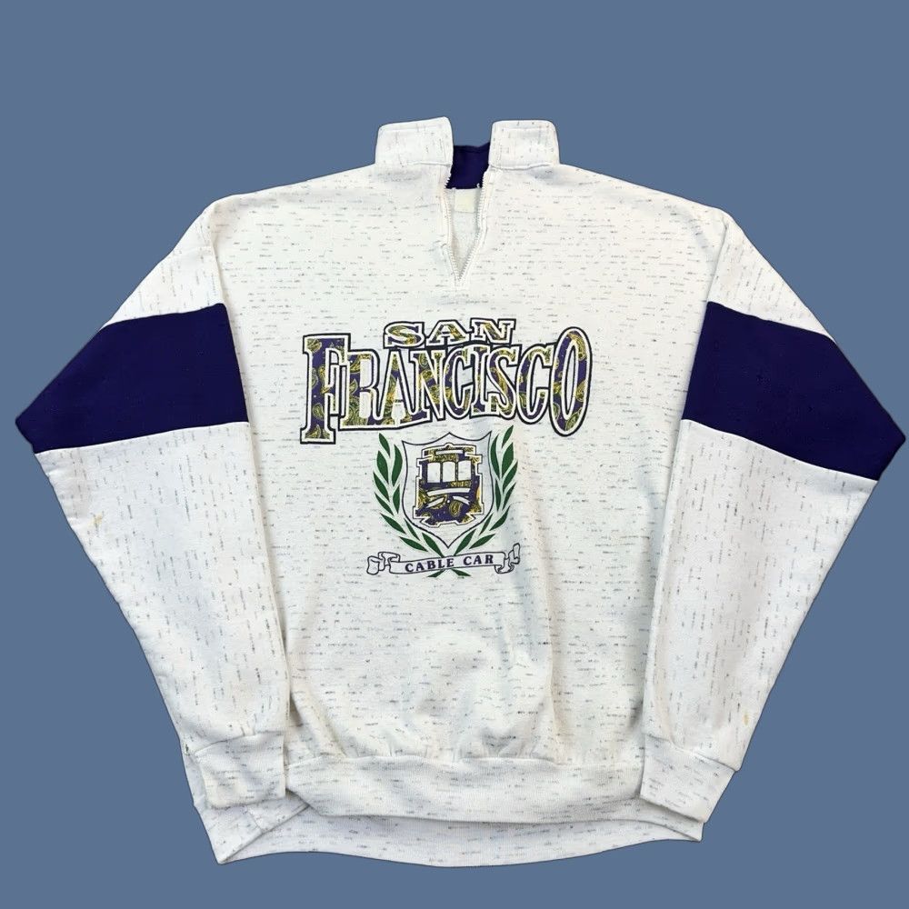 Vintage VINTAGE San Francisco Sweatshirt Mens XL Cable Car 1/4 Zip Pullover 90s USA Size US XL / EU 56 / 4 - 1 Thumbnail