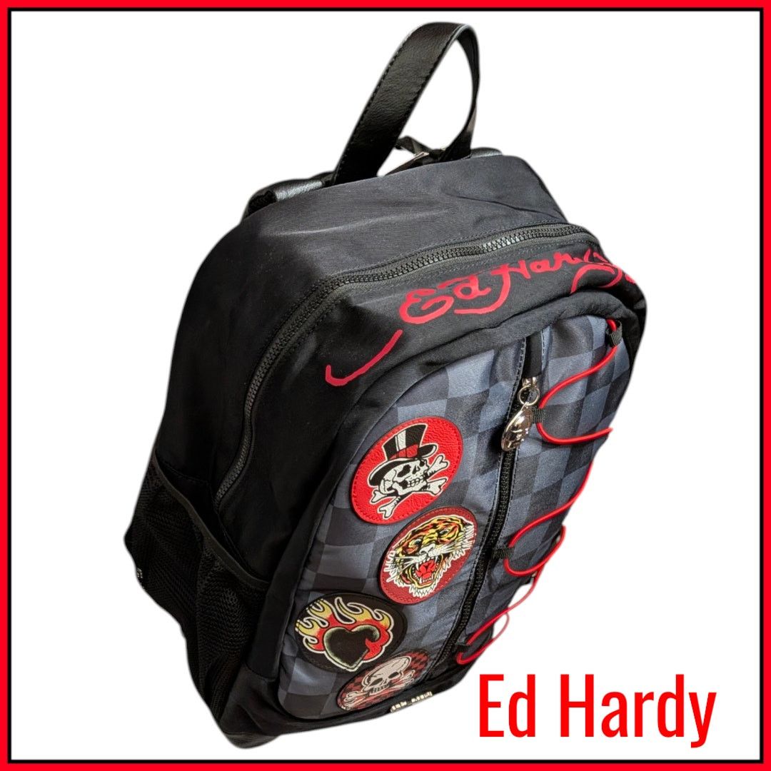 Ed Hardy New ED HARDY Checkered Backpack Skull Patches Size ONE SIZE - 6 Thumbnail