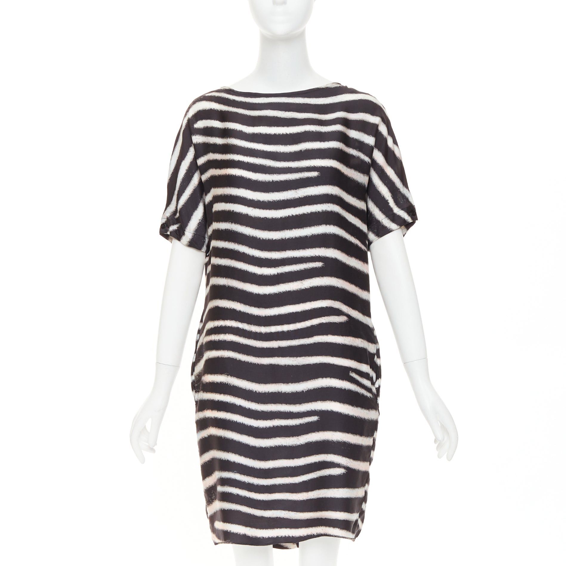 Stella McCartney STELLA MCCARTNEY 2009 100% silk black zebra stripe print tent dress IT38 XS Size XS / US 0-2 / IT 36-38 - 1 Thumbnail