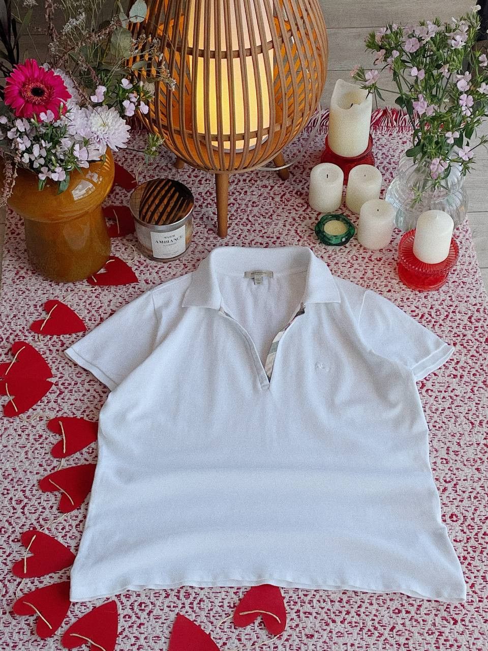 Burberry Polo Shirt White Check Detail Women