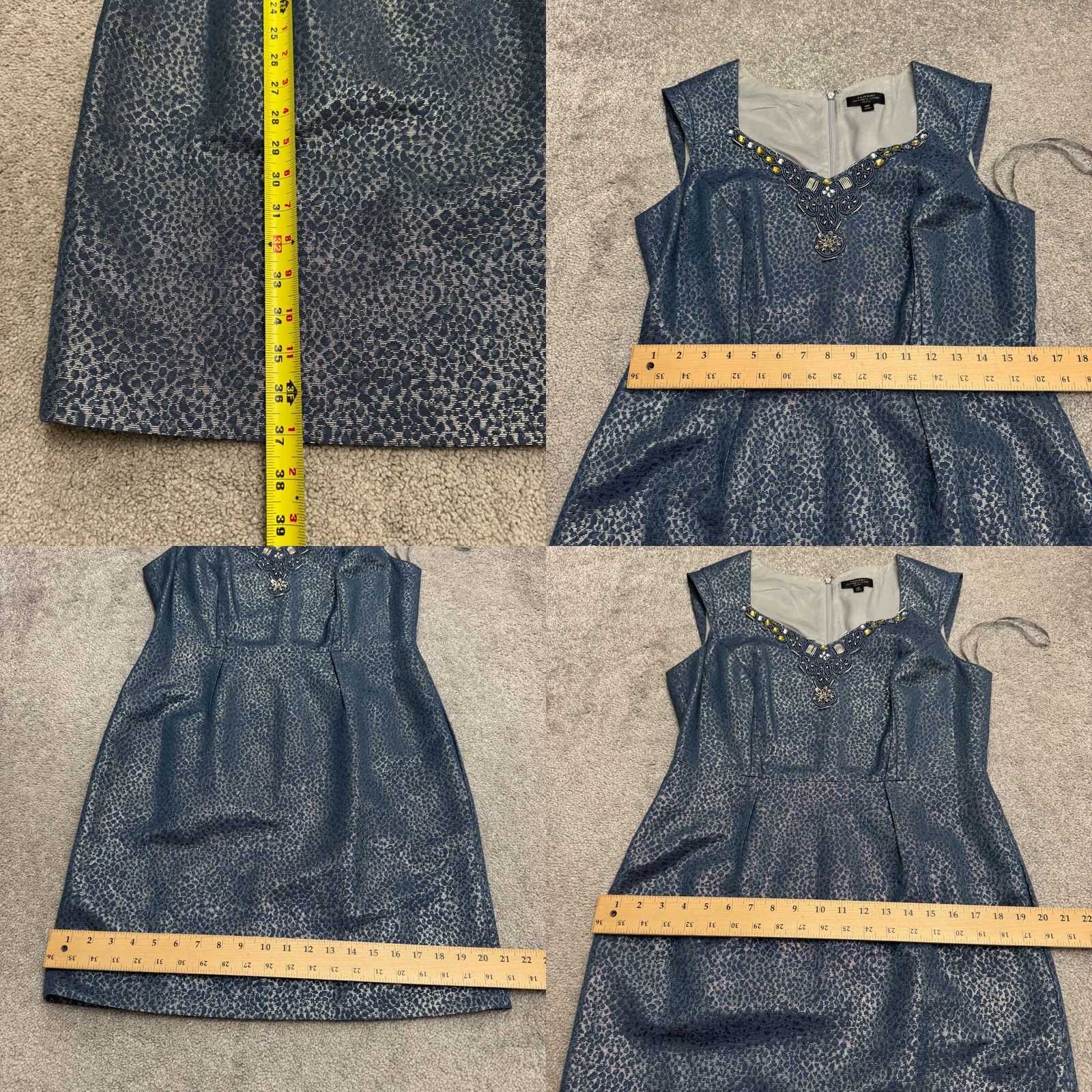 Vintage Tahari Arthur S Levine Sheath Dress Womens 10P Blue Beaded Sleeveless Meattlic Size S / US 4 / IT 40 - 9 Thumbnail