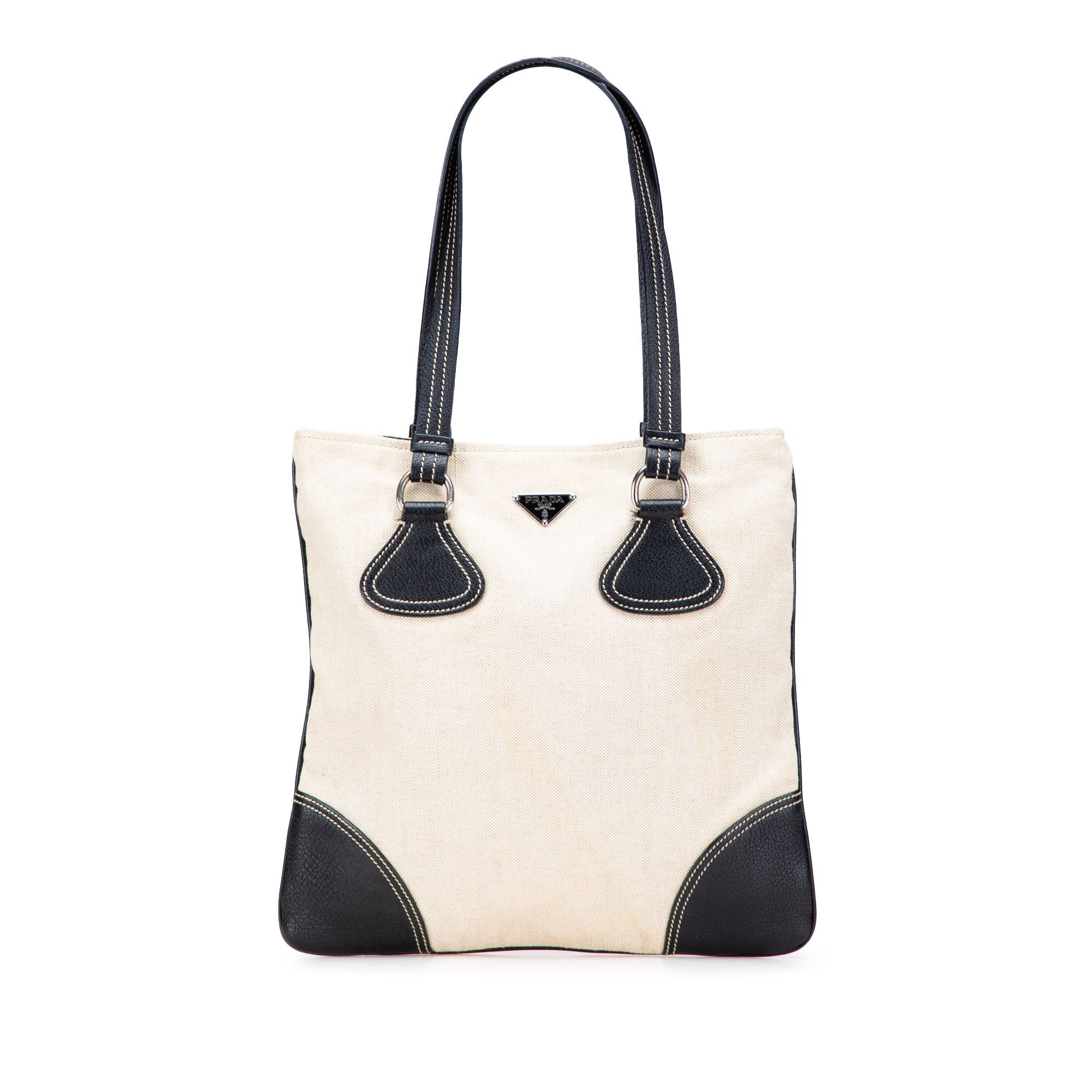 Prada Prada Vitello Trimmed Canvas Canapa Tote Size ONE SIZE - 1 Thumbnail