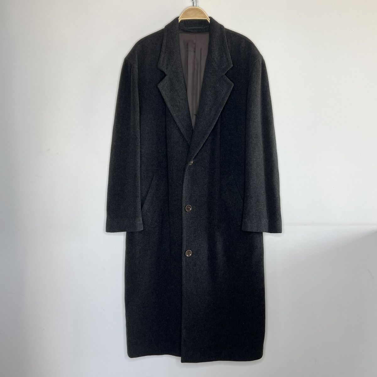 Hugo Boss × Vintage Vintage Hugo Boss Wool Cashmere Long Coat Jacket Grey 90s Size US XL / EU 56 / 4 - 1 Thumbnail