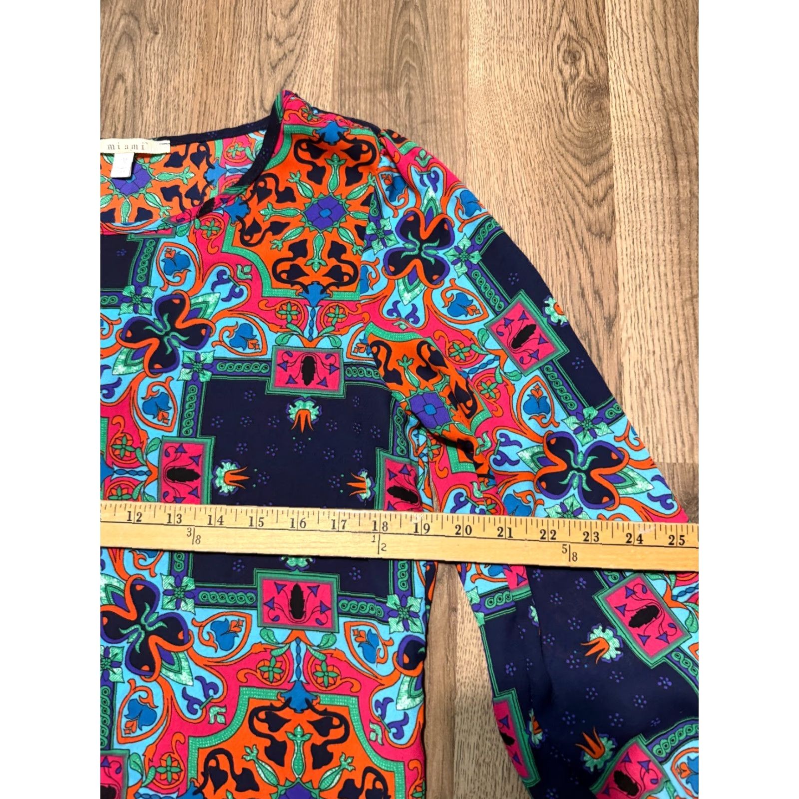 Vintage Mi Ami Shirt Women Medium Blue Pink Orange Green Purple Long Sleeve Printed Blouse Size M / US 6-8 / IT 42-44 - 6 Thumbnail