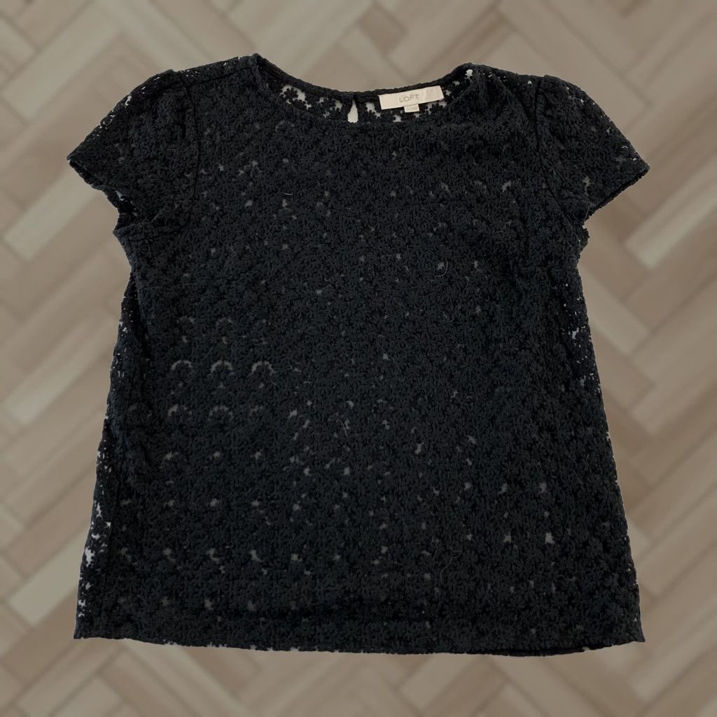 Ann Taylor Ann Taylor Loft Sheer Polk Dot 3/4 Sleeve Top Women's Size S Solid Black Size S / US 4 / IT 40 - 1 Thumbnail