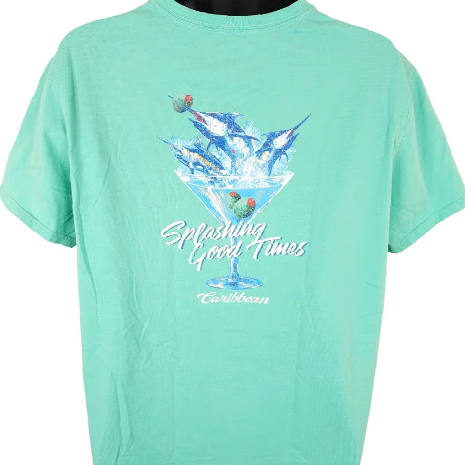 Vintage Caribbean Blue Marlin T Shirt Mens XL Blue Martini Splashing Good Times Size US L / EU 52-54 / 3 - 4 Thumbnail