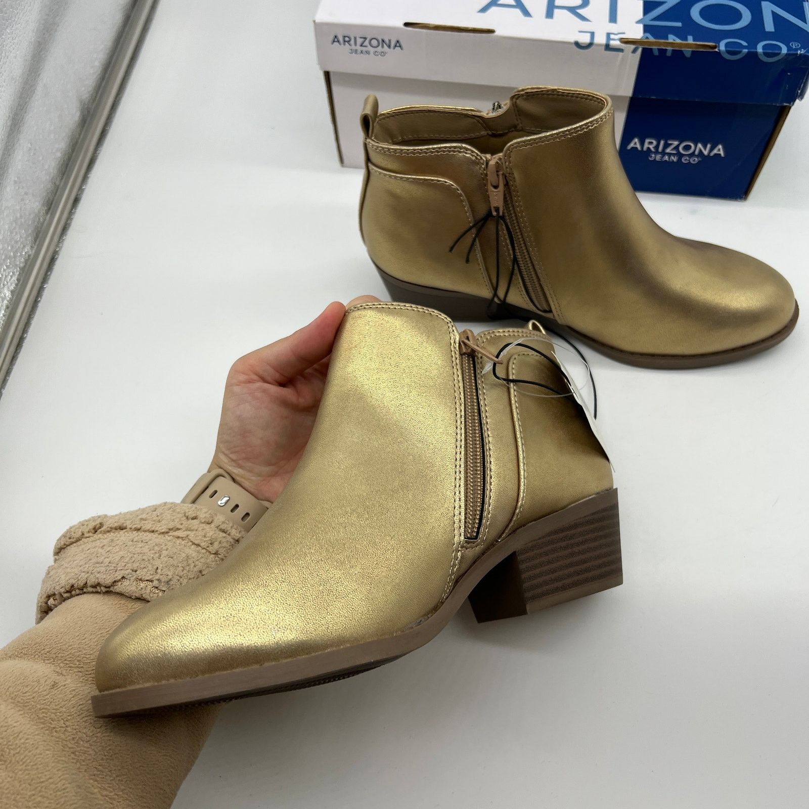 Other Arizona Jean Co Womens Castle Stacked Heel Booties Gold Size US 7 / IT 37 - 7 Thumbnail