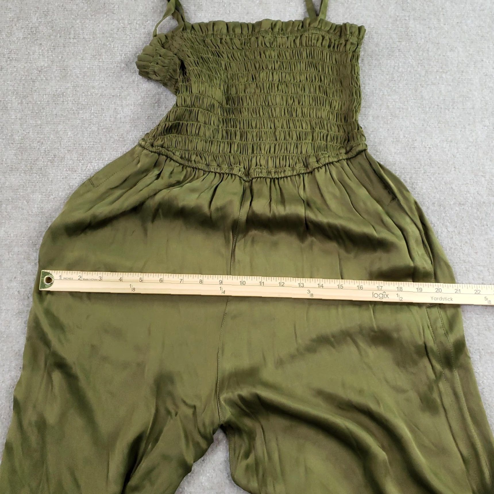 Pilcro Jumpsuit Small Tall Olive Green Smocked Wide Leg Anthropologie Womens