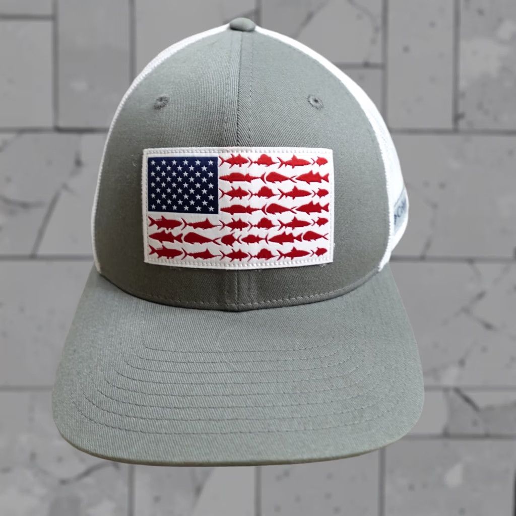 Vintage Columbia Trucker Hat Gray Unisex Adults One Size Cotton Polyester PFG Flag Fishes Snapback Shirt Capitalized? Size ONE SIZE - 1 Thumbnail