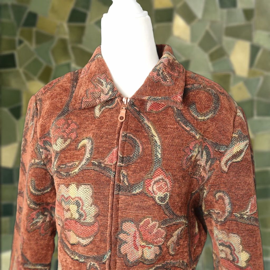Vintage VINTAGE Dress Barn Jacket Floral Brown Cream Zipper Front Short 12 Womens Spring Cotton Blend Size XL / US 12-14 / IT 48-50 - 1 Thumbnail