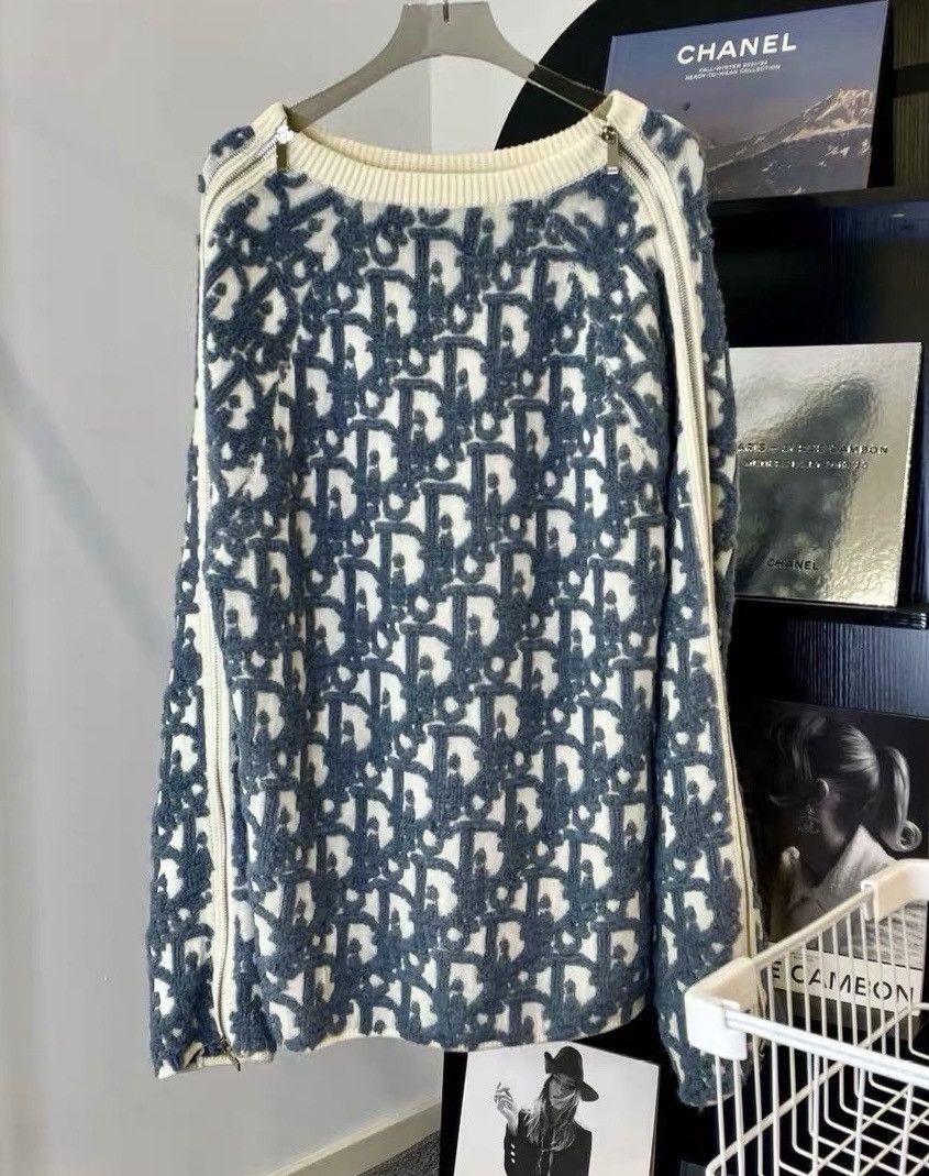 Dior Dior Oblique Wool Cotton Jacquard Sleeves Zipper Sweater Size US L / EU 52-54 / 3 - 1 Thumbnail