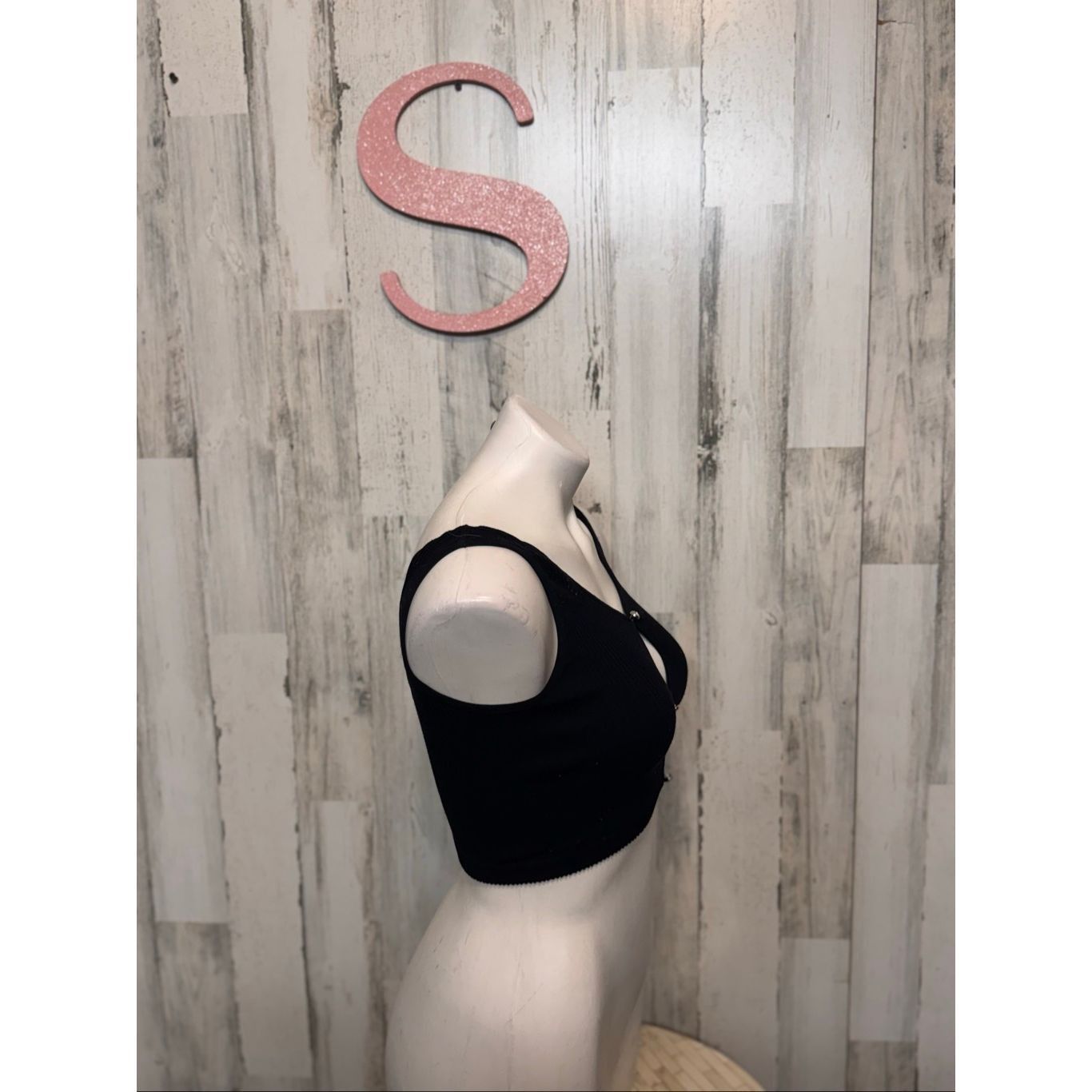 Other Wardrobe Essentials Black Ribbed Cut Out Crop Top S/M Y2K Clubwear Stretch Tank Size S / US 4 / IT 40 - 7 Thumbnail