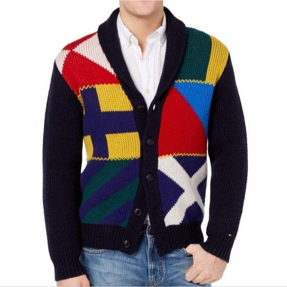 image of Tommy Hilfiger Lambswool Button Up Sweater, Men's (Size 2XL)