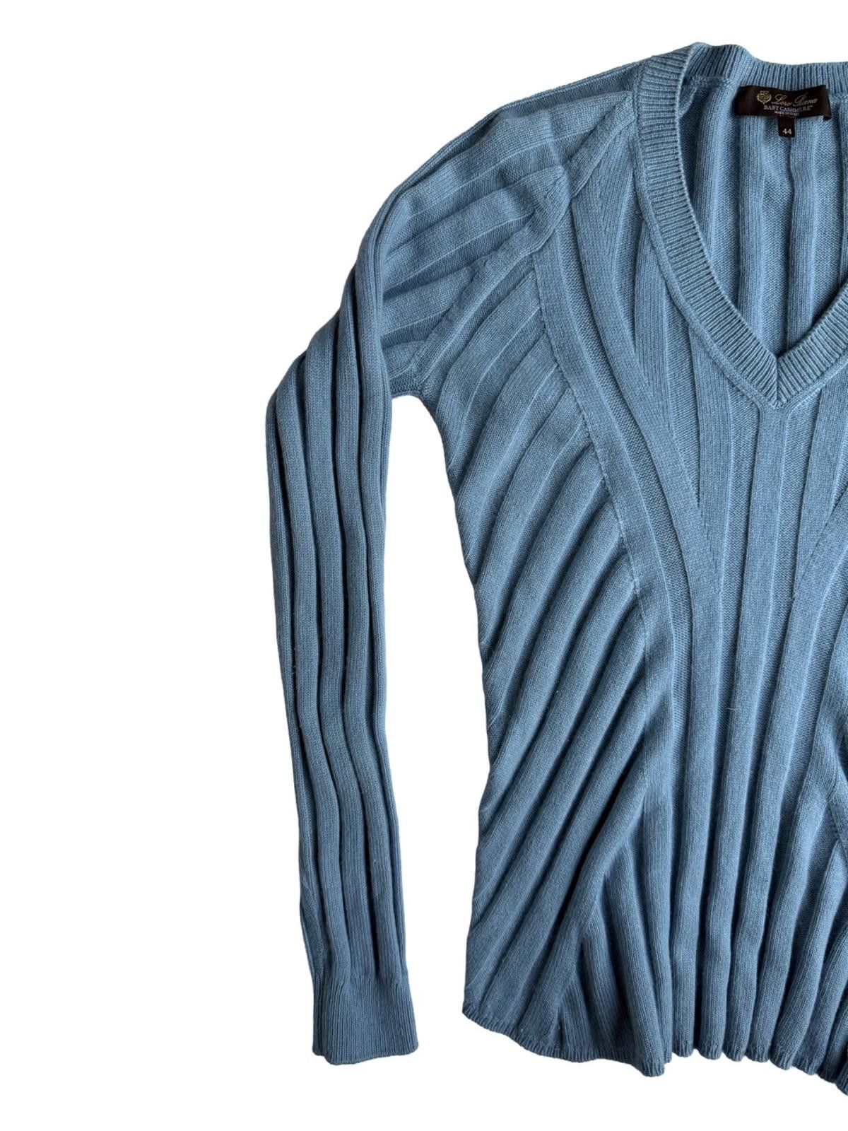 Loro Piana Loro Piana Blue Cashmere Ribbed V Neck Knitted Jumper Size US M / EU 48-50 / 2 - 3 Thumbnail
