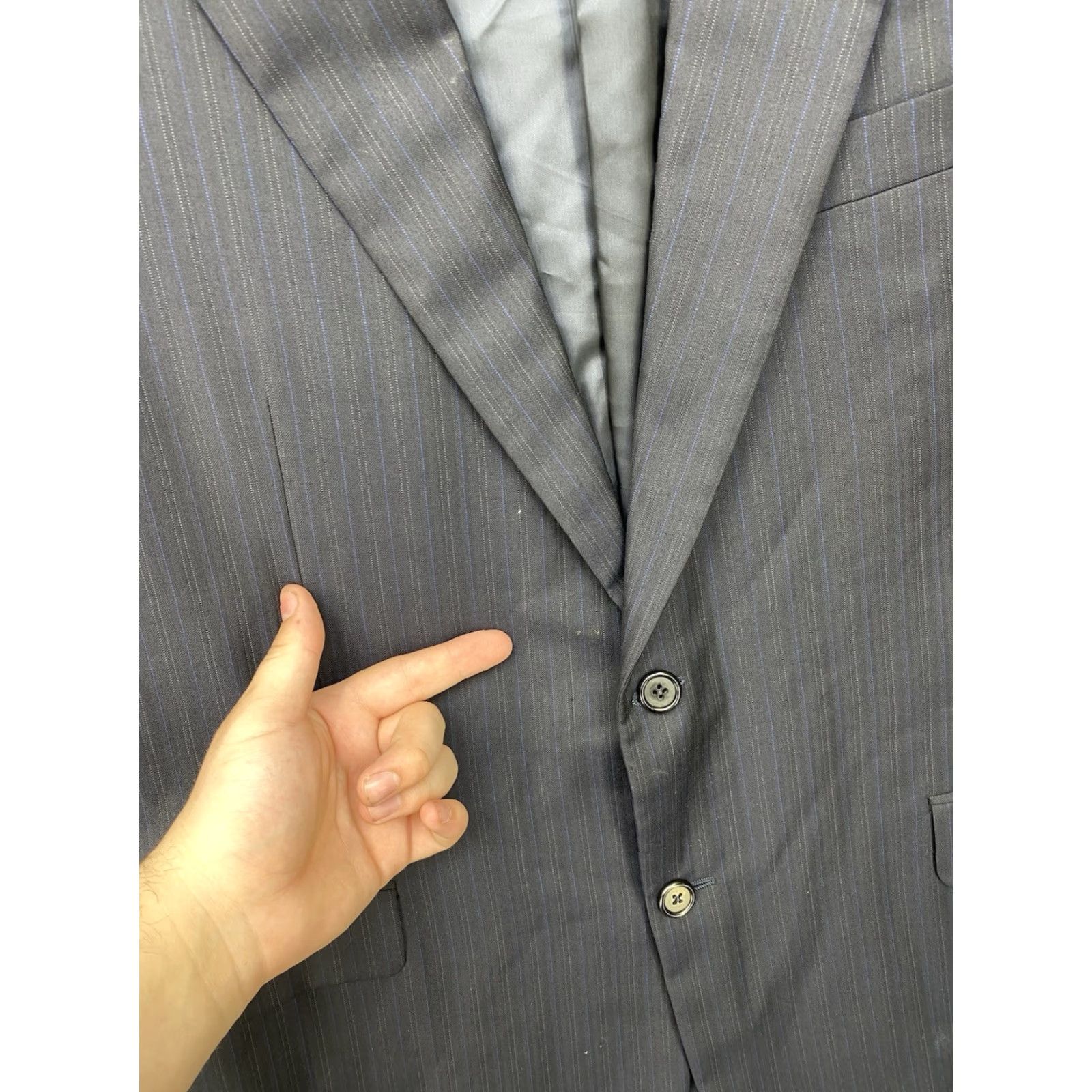 Vintage Hickey Freeman Blazer Mens 44R Black Stripe Wool 2-Button Notch Single-Breasted Classic Professional Modern 130’s Jacket Coat Dress Size 44R - 2 Thumbnail