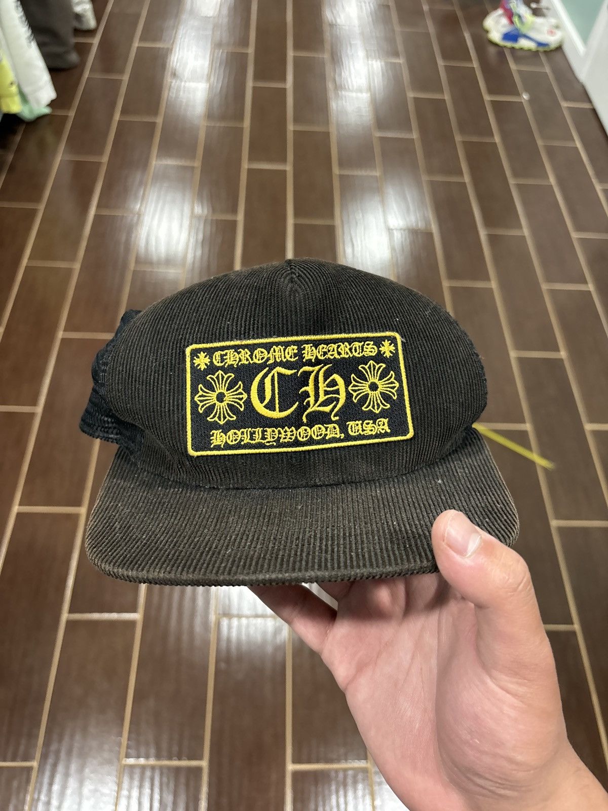 USED Chrome Hearts Corduroy Logo Snapback Trucker Hat