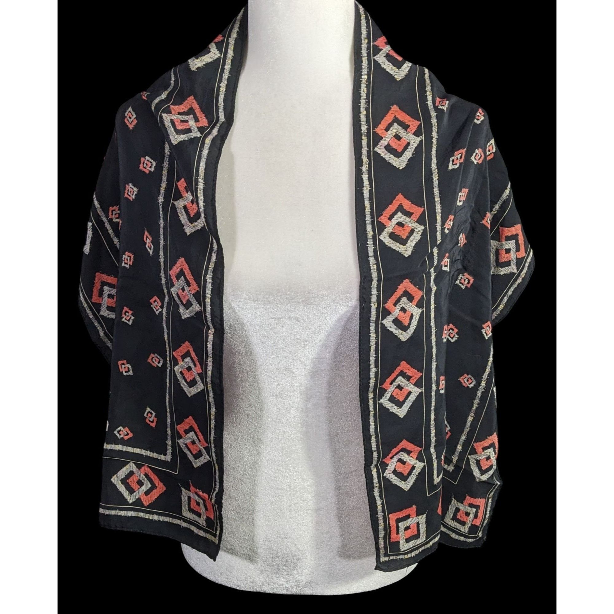 Other Franck Olivier Paris Vintage Black Scarf With Geometric Patt Size ONE SIZE - 3 Thumbnail