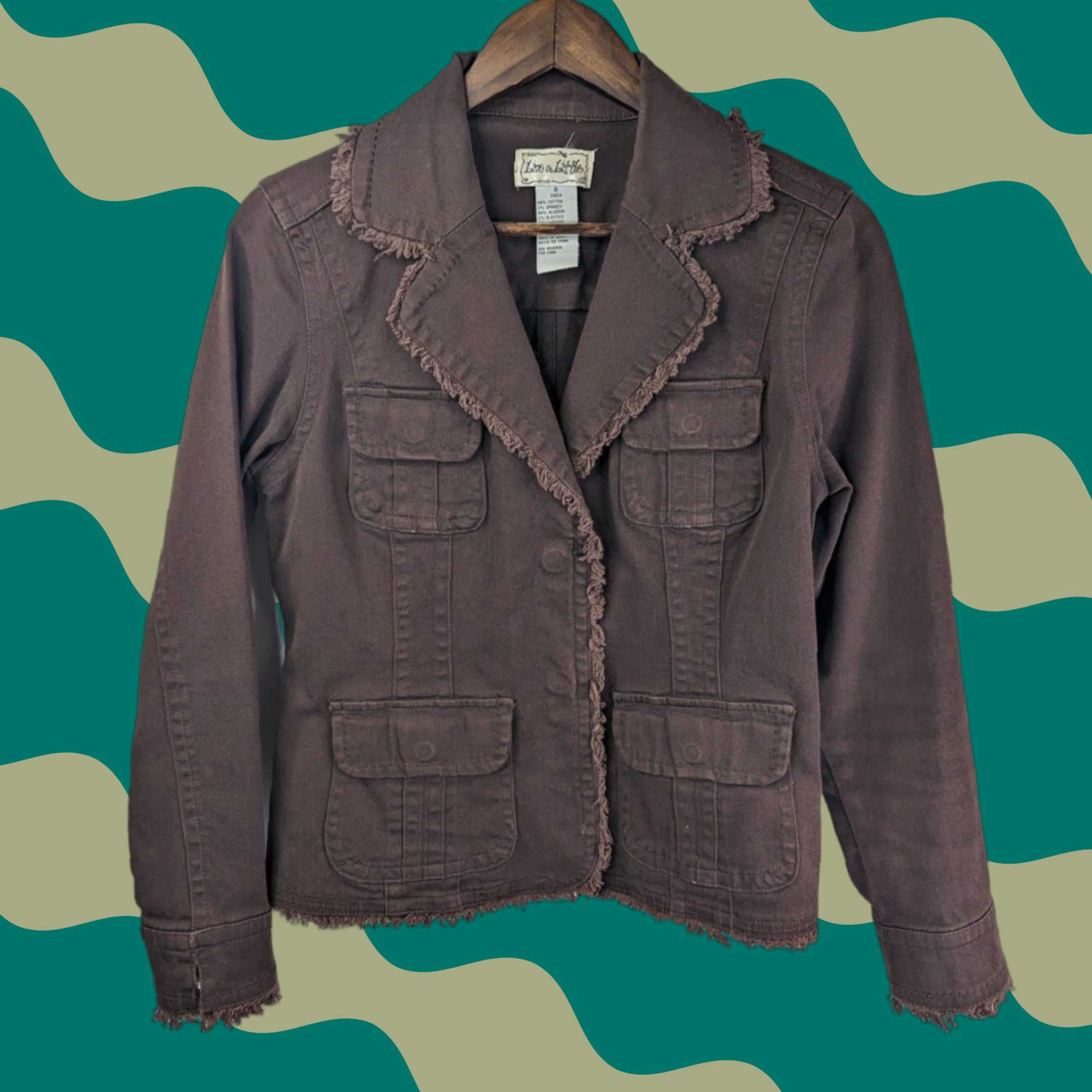 Olive Live a Little Jacket Womens Size Small Fringed Brown Snap On Button Pockets Size S / US 4 / IT 40 - 1 Thumbnail
