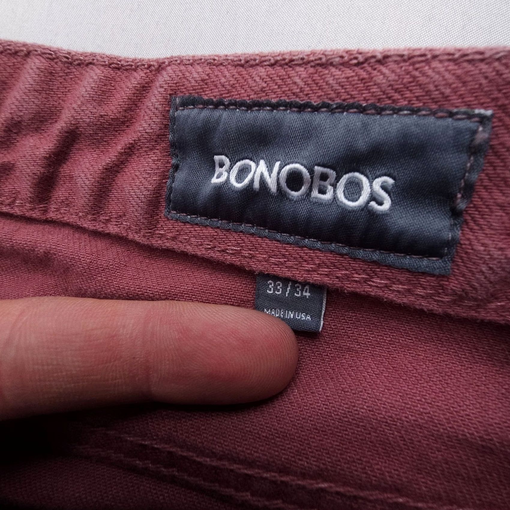 Bonobos Bonobos Travel Jeans Mens 33 x 34 Pink Straight Cotton Stretch Denim USA Made Size US 33 - 6 Thumbnail
