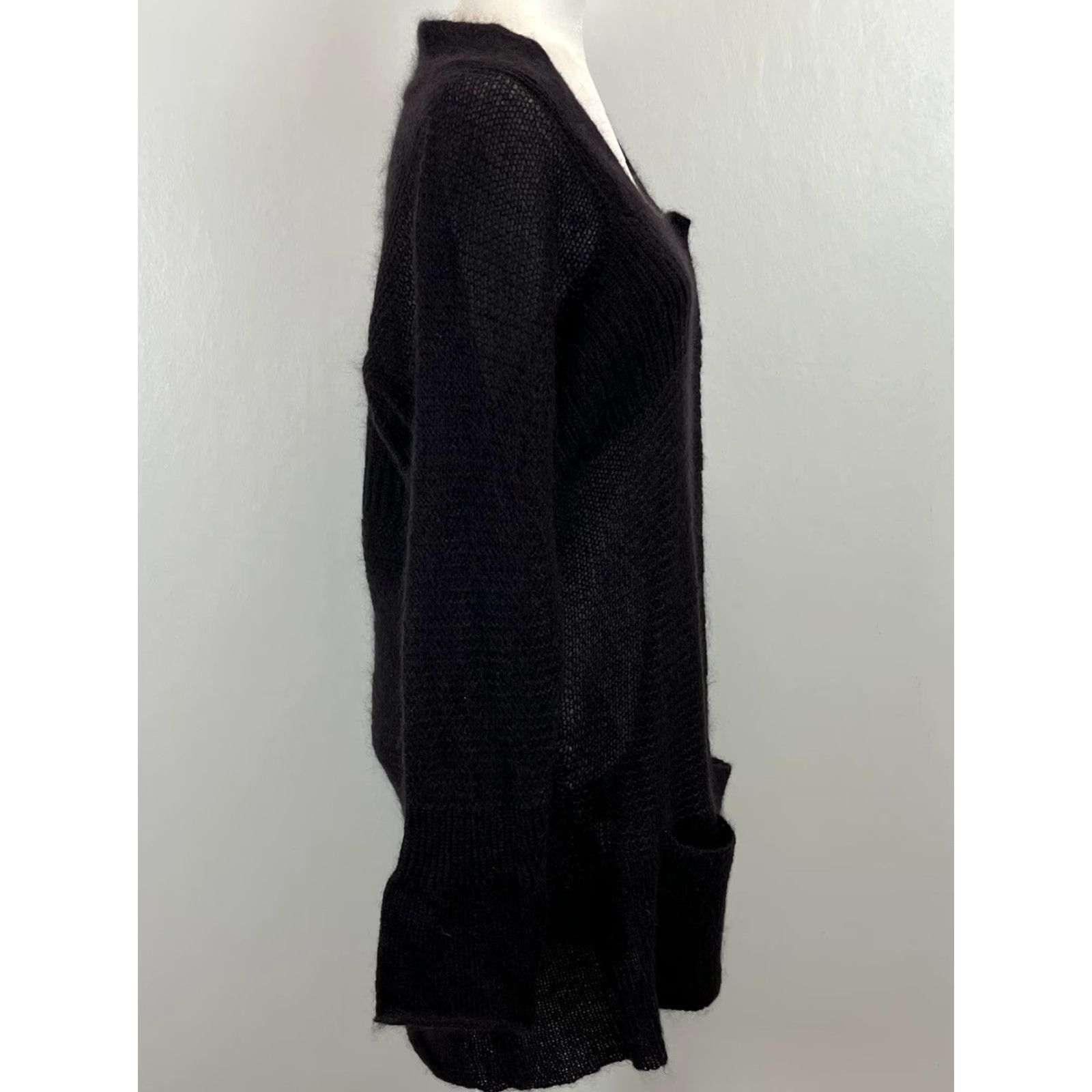 Eileen Fisher Eileen Fisher Cardigan Sweater Mohair Blend Long Knit Snap Front Sz L Black Women Large Size L / US 10 / IT 46 - 4 Thumbnail