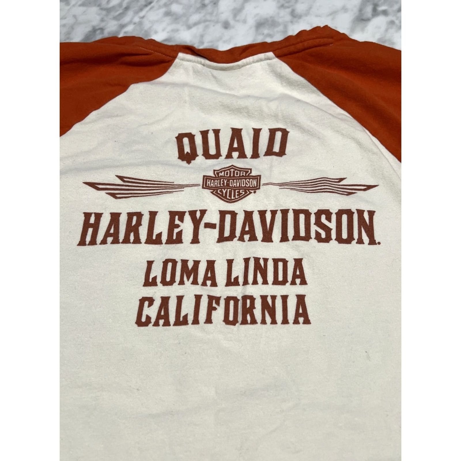Harley Davidson VINTAGE Harley-Davidson Shirt Women’s M Orange California 2019 Quaid Loma Linda Biker Crew Neck Short Sleeve Easy Care Shirt Mens/Womens Size M / US 6-8 / IT 42-44 - 2 Thumbnail