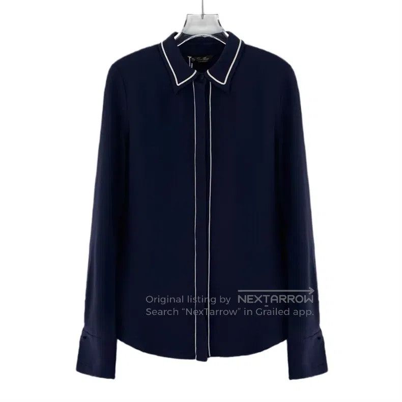 Loro Piana Loro Piana Dark Blue Mulberry Silk Notched Collar Long Sle Size XS / US 0-2 / IT 36-38 - 1 Thumbnail