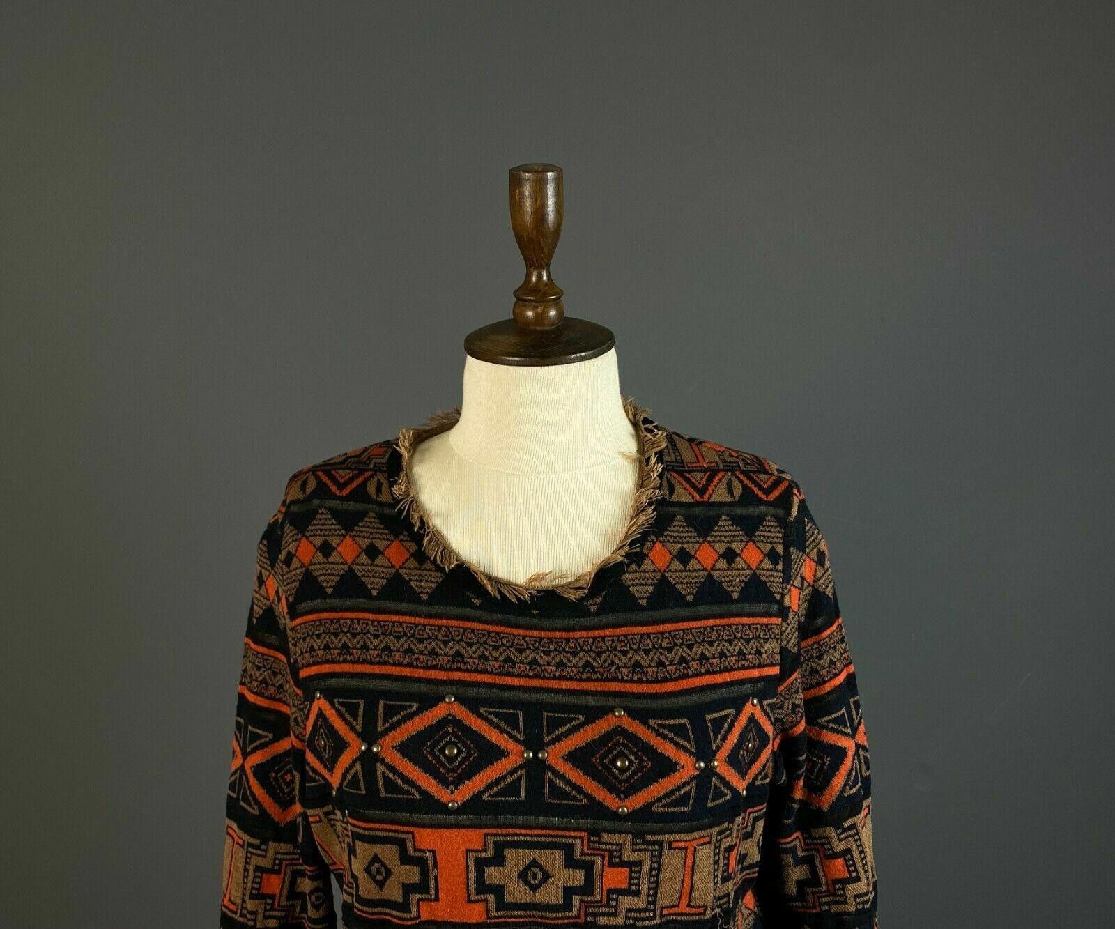 Designer Marc Cain Black Red Geometric Aztec Sweater Size 4 Size S / US 4 / IT 40 - 2 Thumbnail