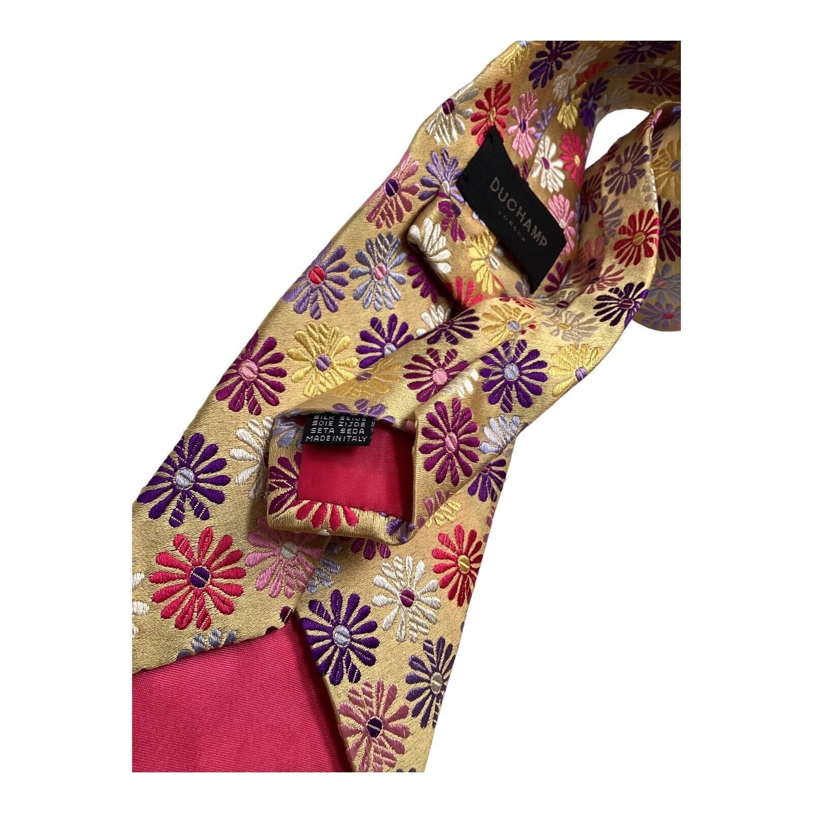 Duchamp DUCHAMP Yellow Flower Print Luxury Designer Silk Tie Made It Size ONE SIZE - 4 Thumbnail
