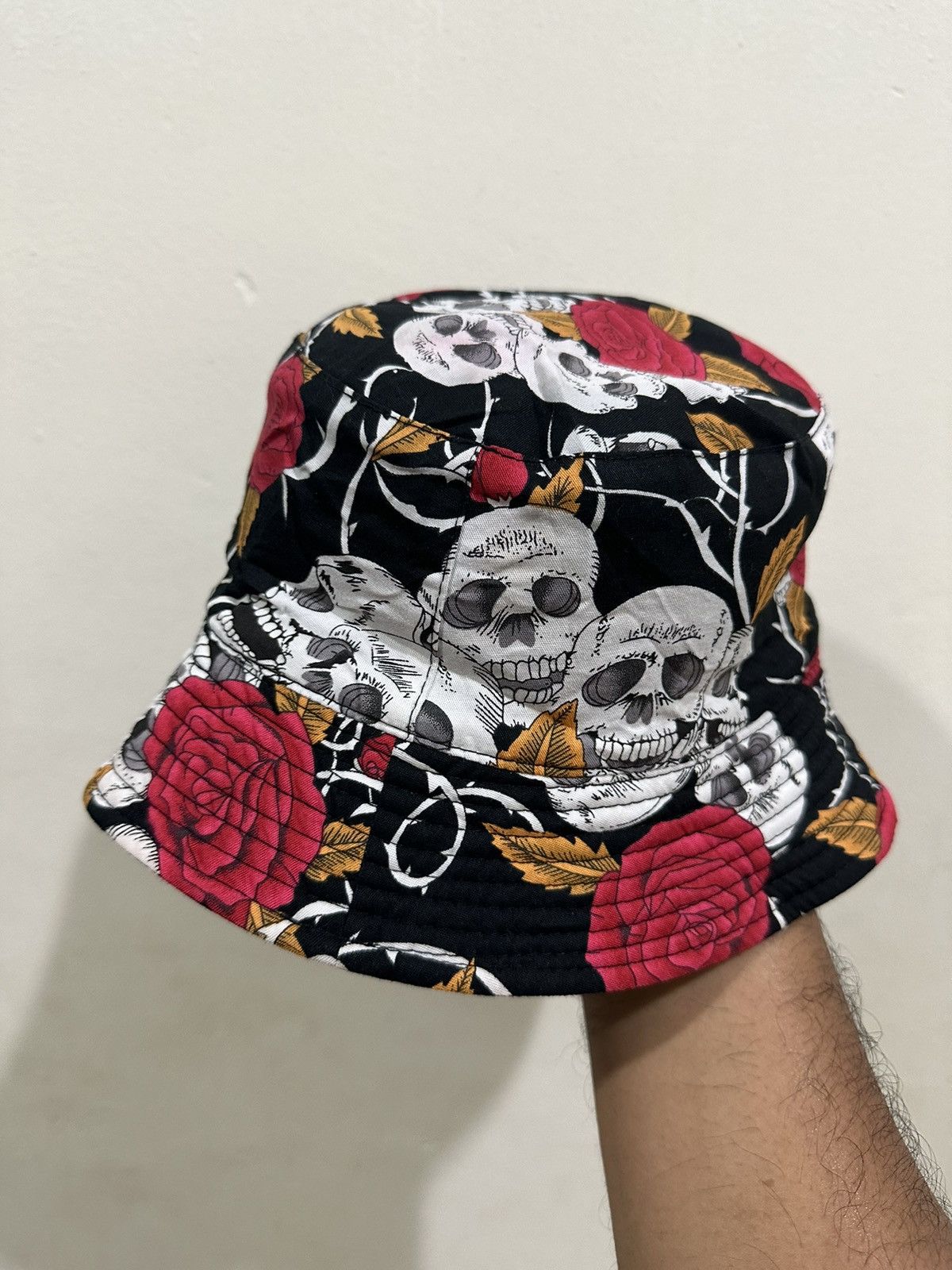 Vintage Skull Rose Off Work Reversible Hat Size ONE SIZE - 2 Thumbnail