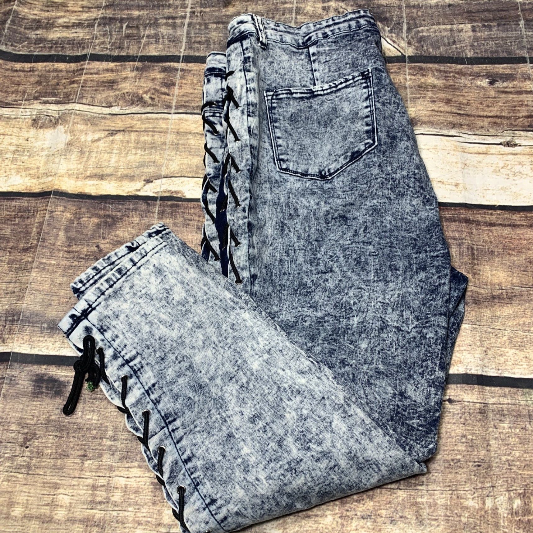 Vintage Between Us Womens Jeans Size 20 Stretch Rope Tie Legs 39 x 26 Acid Wash Blue Denim Size 42" / US 20 - 5 Thumbnail