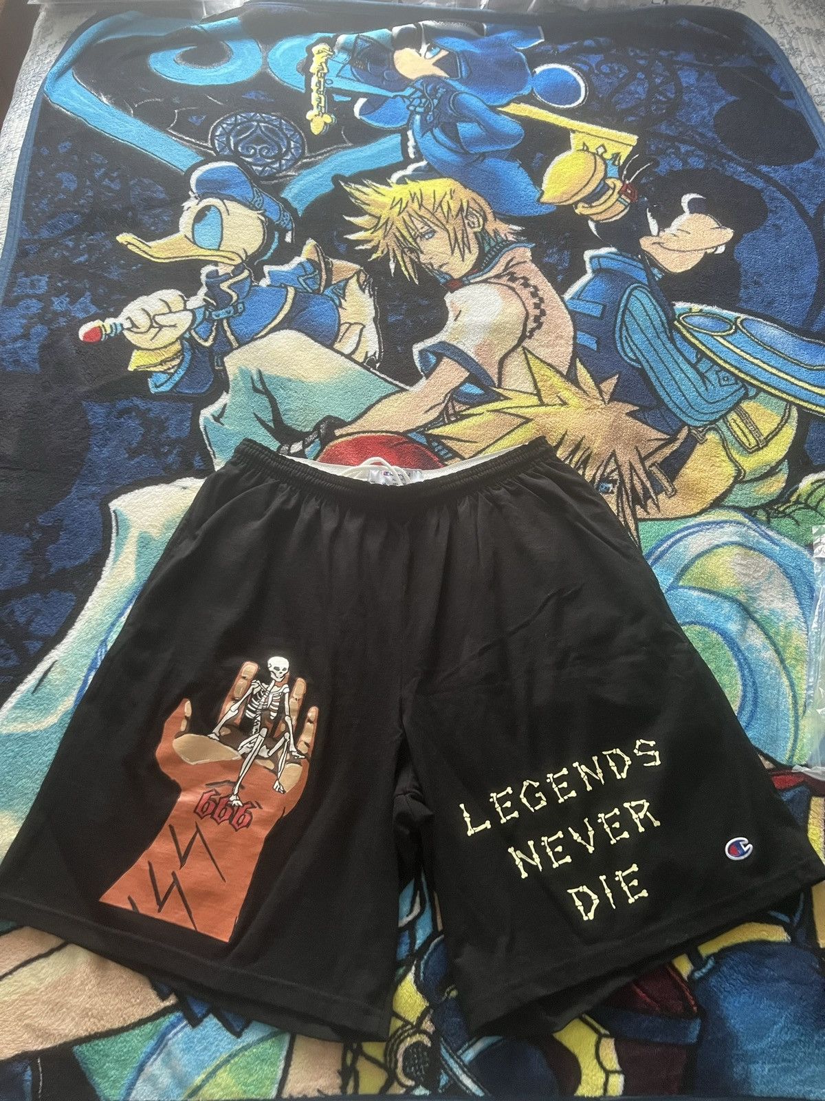 image of 999 Club x Champion Juice Wrld Legends Never Die Shorts in Black, Men's (Size 34)