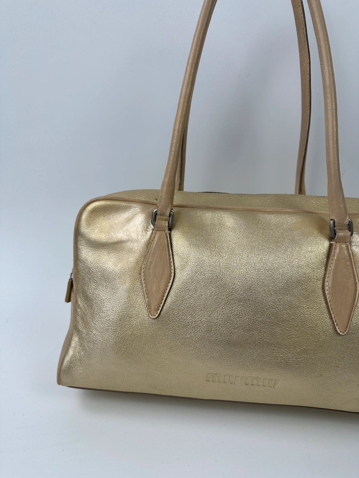 Miu Miu Miu Miu 90’s Gold Leather Shiny Boston Handbag ShoulderBag Size ONE SIZE - 3 Thumbnail