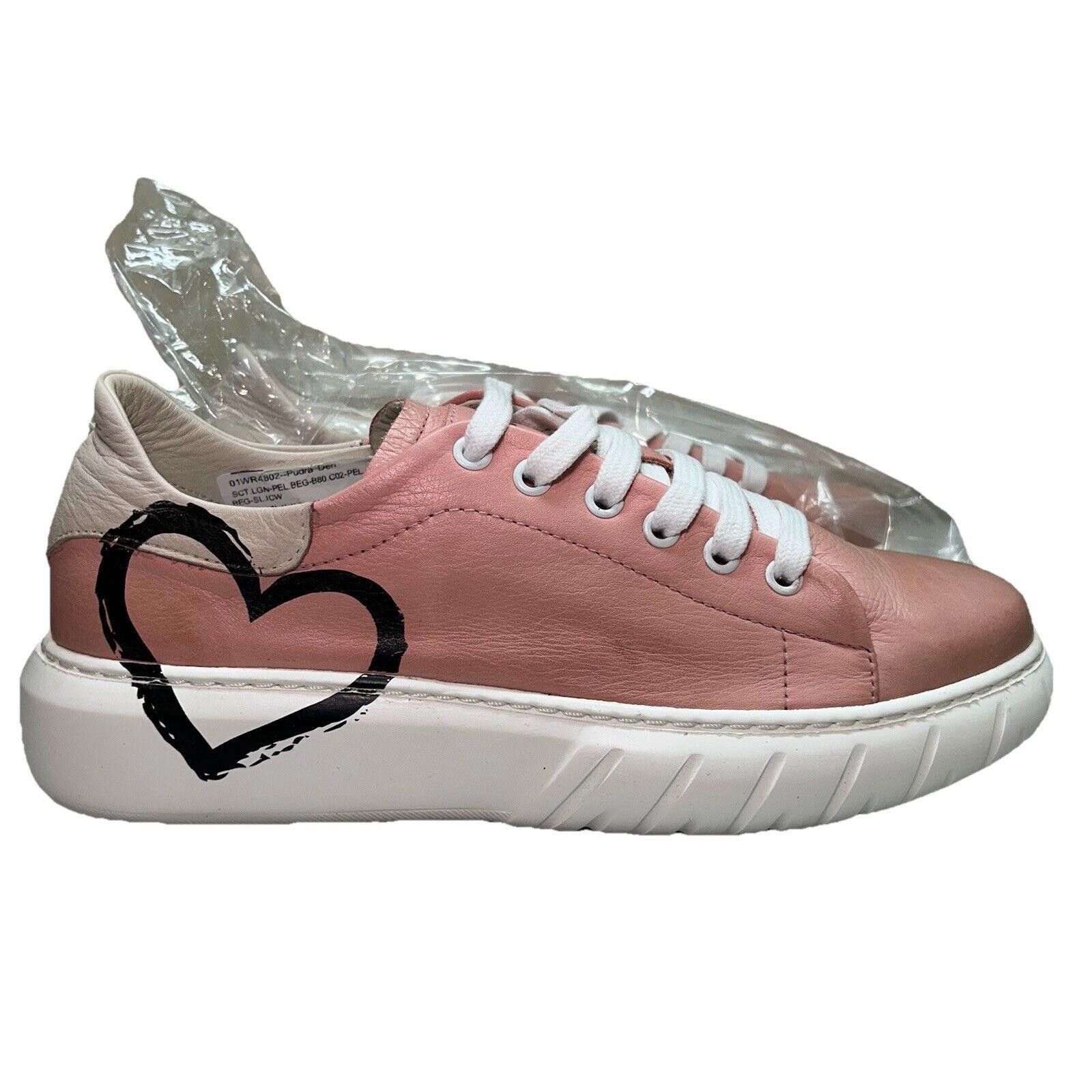 Designer Bueno PINK Women's Leather Sneakers US 8 EU 39 Low Top Heart Size US 8 / IT 38 - 1 Thumbnail