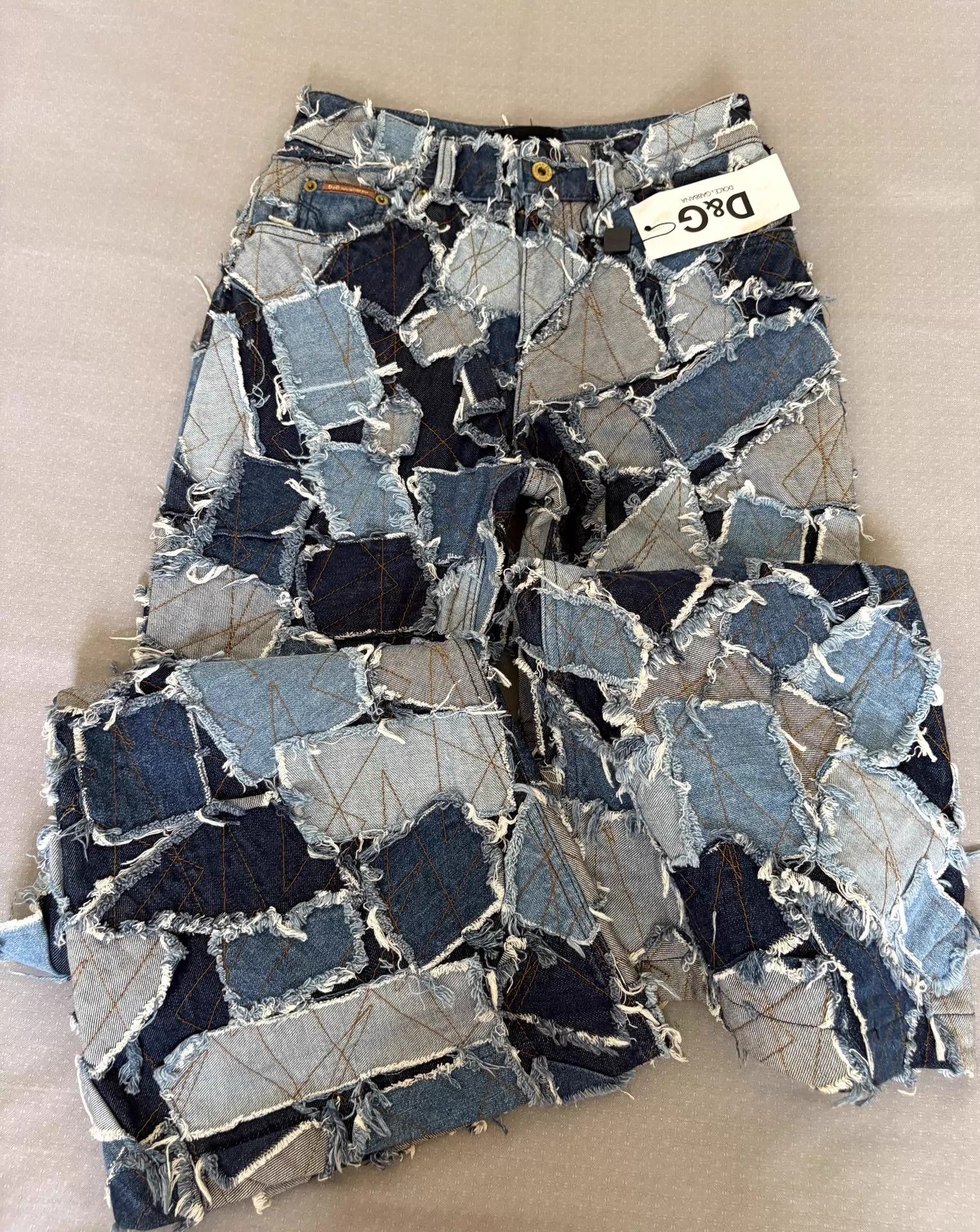 Dolce & Gabbana D&G Vtg Distressed Flared Jeans Multi-Material Patchwork Size 27" / US 4 / IT 40 - 7 Thumbnail