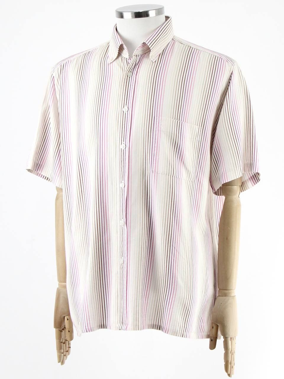Yves Saint Laurent YVES SAINT LAURENT Textured striped shirt logo short sleeves Size US XL / EU 56 / 4 - 2 Thumbnail