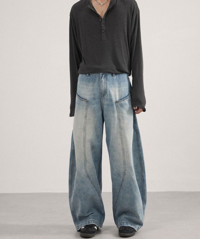 Vintage American street wide-leg patchwork curved men's baggy jeans Size US 32 / EU 48 - 1 Thumbnail