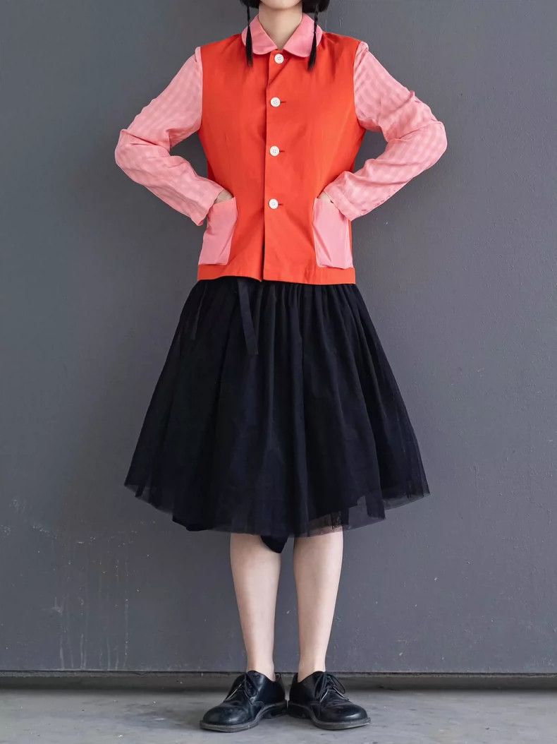 Comme des Garcons Comme Des Garcons Red and Pink Patchwork Crew Neck Top Size S / US 4 / IT 40 - 3 Thumbnail