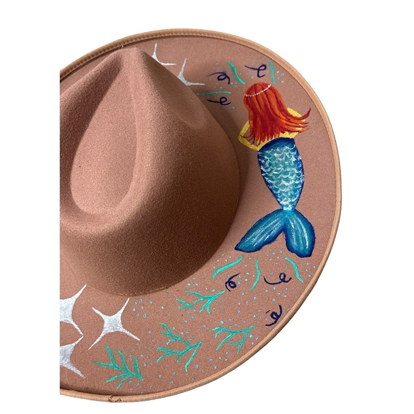 Handmade Handmade Painted Moon Mermaid Rancher Western Hat Whimsical Size ONE SIZE - 5 Thumbnail