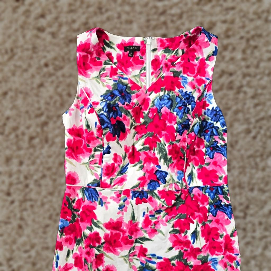Talbots Talbots Dress Womens Size 4 Pink Floral Pencil Sleeveless Fitted Casual V Neck Size S / US 4 / IT 40 - 1 Thumbnail