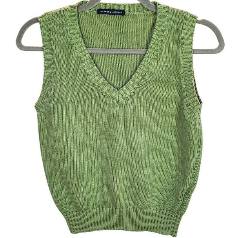 Brandy Melville Brandy Melville Green Knit Sweater Vest Cotton M Size M / US 6-8 / IT 42-44 - 1 Thumbnail