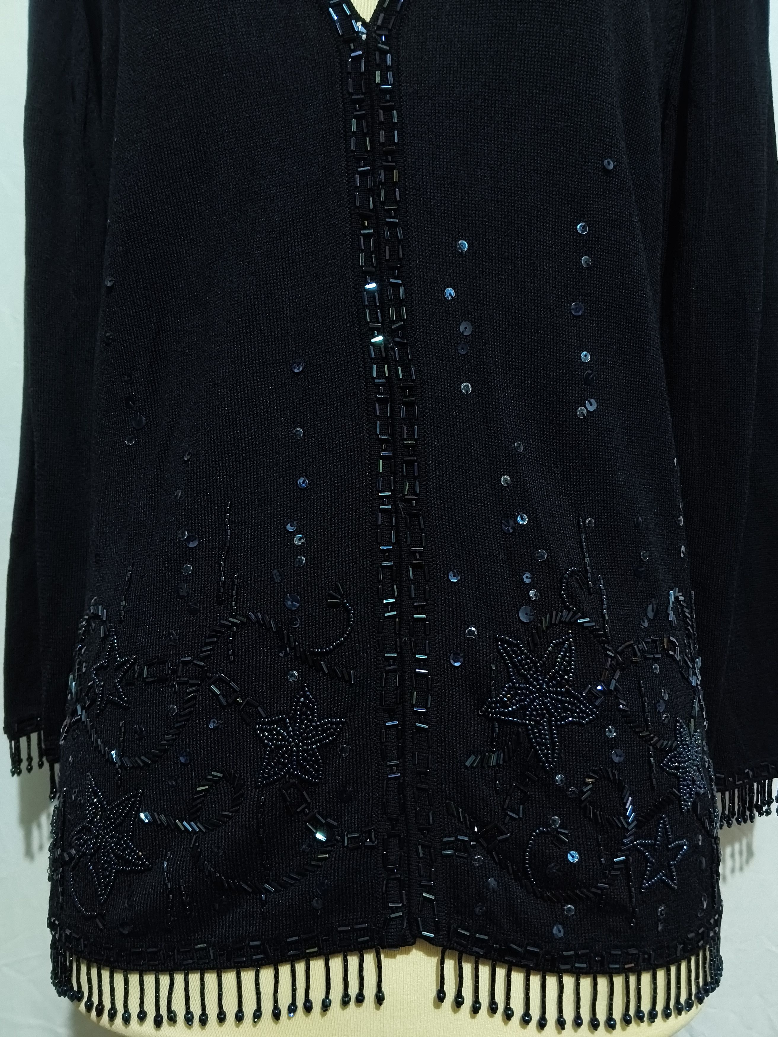 Escada Escada 90s Beaded Knit Cardigan Black Sequins Fringe Hem Size S / US 4 / IT 40 - 6 Thumbnail