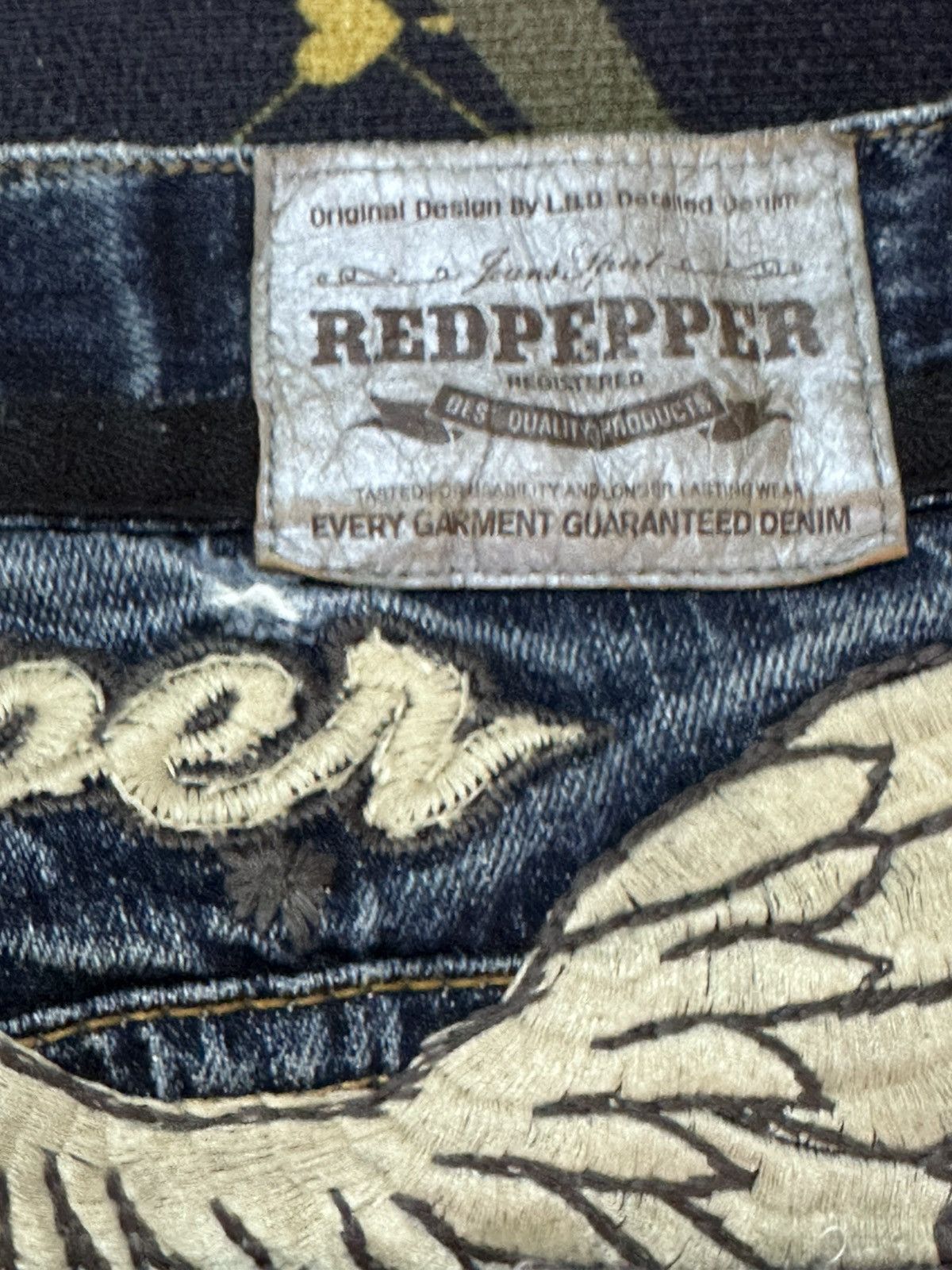 Ed Hardy Vintage Red Pepper Flare Union Jack Embroidery Denim Size US 31 - 11 Thumbnail