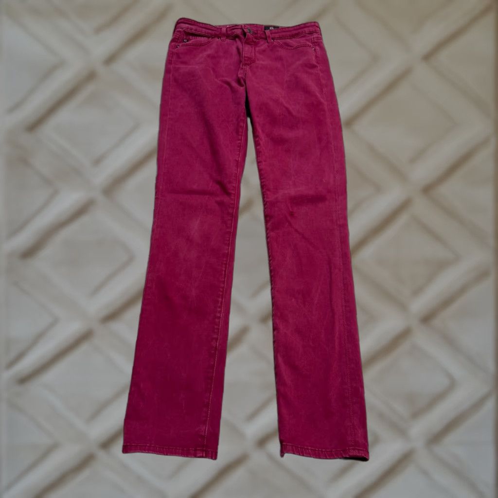 Denime AG Adriano Goldschmied The Prima Cigarette Leg Jeans Womens 26R Burgundy Denim Cigarette Leg Regular Stretch Pocket 5-Pocket Size 26" / US 2 / IT 38 - 1 Thumbnail