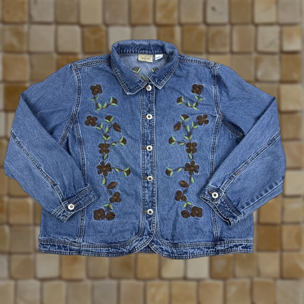 Denime Crystal Kobe Jacket Denim Embroidered Womens Blue Large L Cracker Barrel Fall Size 36" / US 14 / IT 50 - 1 Thumbnail