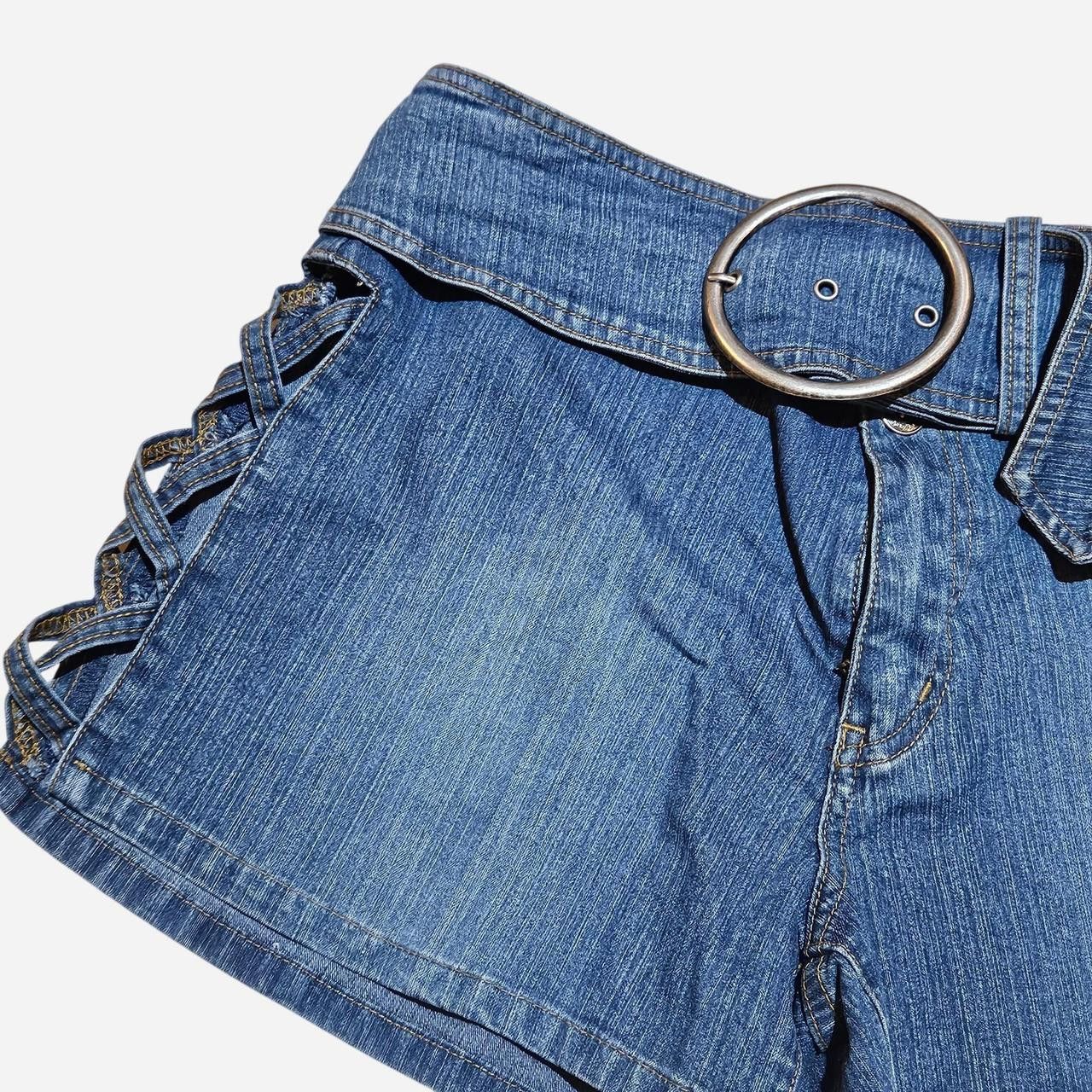 Vintage y2k boho festival belted denim shorts deadstock Size 31" - 2 Thumbnail